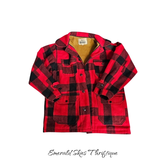 VTG Woolrich Buffalo Mackinaw Men’s 40 Wool‎ Red Black Hunting Jacket USA - Picture 1 of 8